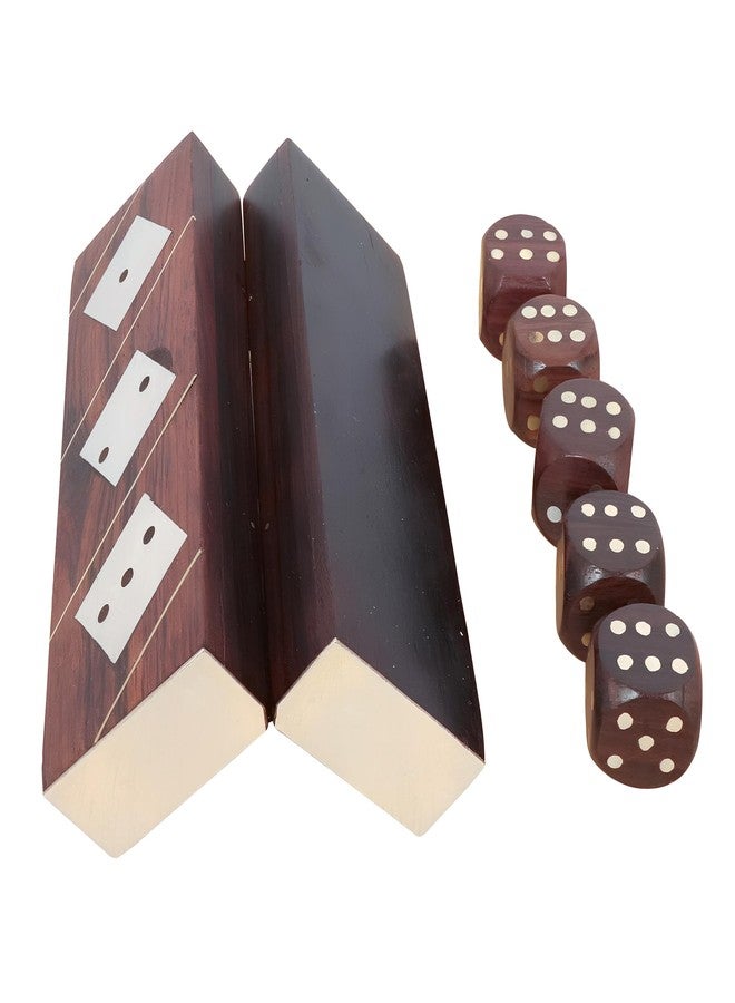 Timber Revival Co.® Dice Box Game Set Comes with 5 Dices - Brass Inlay Rolling Dice Holder Handcrafted Box Mini Travel Board Table Game Size 5x1.5x1.5 inches. - Image 3